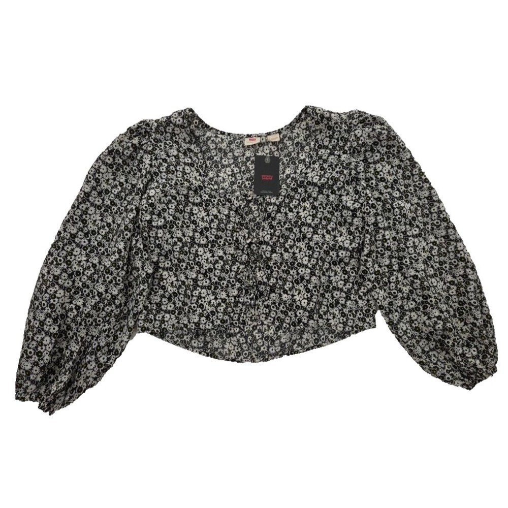 Levi's Floral Bolero Top Womens XL NWT Green White Puff Sleeve Fairycore Crop